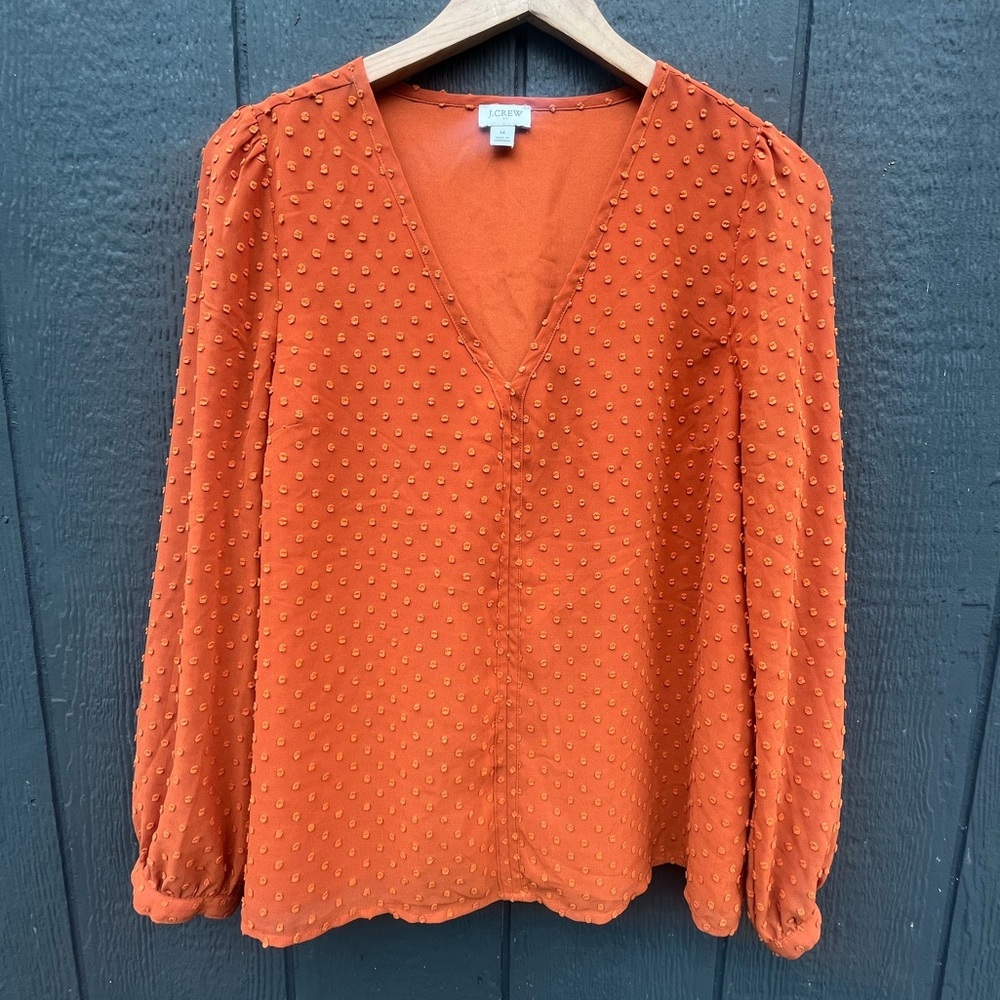 🧡 J.Crew Burnt Orange Clip Dot Blouse 🧡